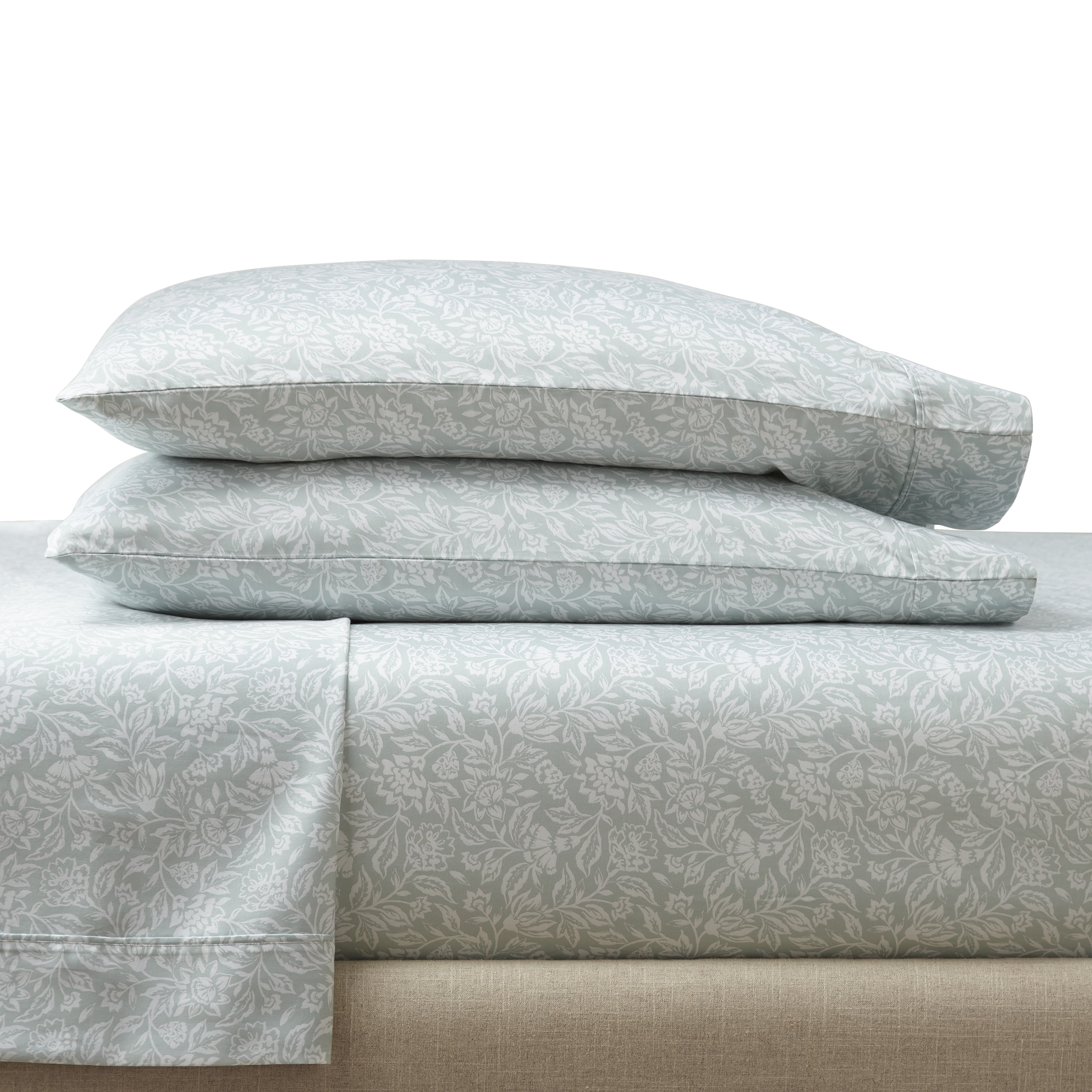 Better Homes & Gardens 3-Piece 300 Thread Count Floral Soft Sea Cotton Sateen Bed Sheet Set, Twin