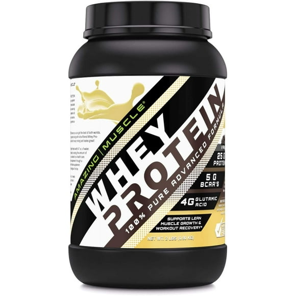 Amazing Muscle 100% Whey Protein Powder *Advanced Formula with Whey Protein Isolate as a Primary Ingredient Along with Ultra Filtered Whey Protein Concentrate (Vanilla, 2 lb)