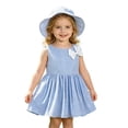 thumbnail image 2 of LPKRT Girls 2 Piece Dress Set Loose Plaid Sundress With Matching Hat Beach Summer Vacation Clothing Sets Sky Blue 9-12 Months, 2 of 9