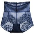 thumbnail image 4 of dazeni Seamless High Waisted Thong Panty with Lace Jacquard for Women Tummy Control Underwear See Through Panties L-2XL, 4 of 4