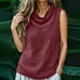 thumbnail image 2 of VBVC Women's Cotton Linen Cowl Neck Tank Top , Ladies' Draped Front Sleeveless Blouse , Summer Casual Work Tunic Shirt For Women,Wine,S-2XL, 2 of 10