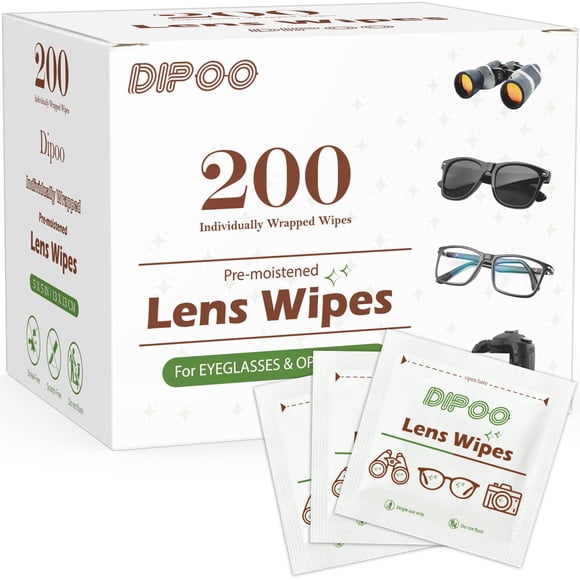 Toallitas para lentes Dipoo, 200 unidades, prehumedecidas e individuales