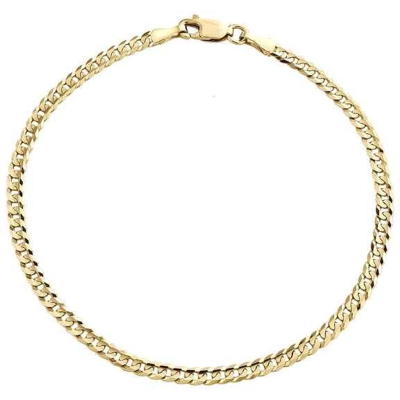 Genuine 14K Yellow Gold 3mm Solid Plain Curb Cuban Link Bracelet 7 Inches