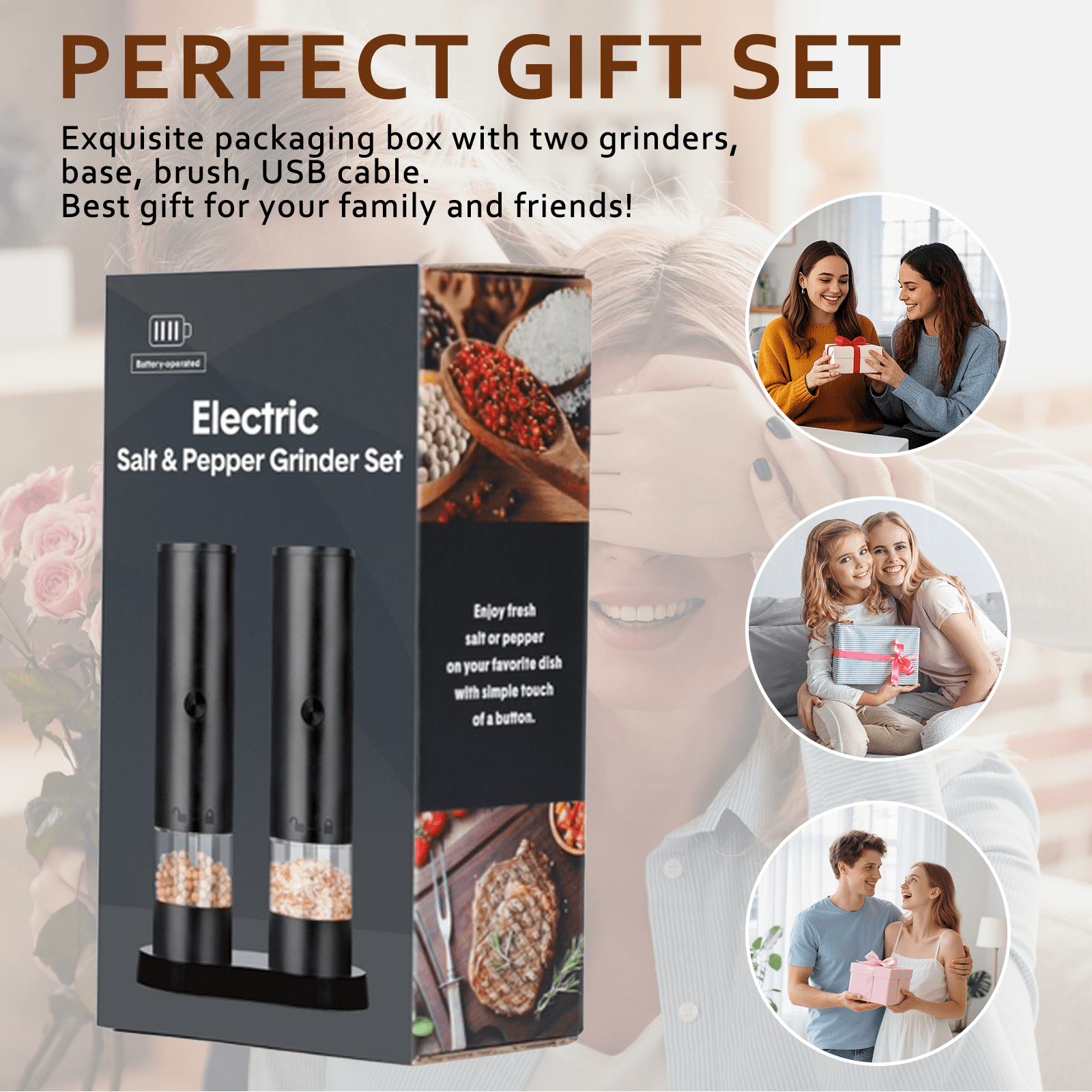 PKALQ Electric Salt and Pepper Grinder Set, Adjustable Coarseness with Ceramic Blades, Automatic Rechargeable Shakers, 2 Pack - for Home Kitchen, Restaurant, Camping - Perfect for Chefs & Cooking Ent
