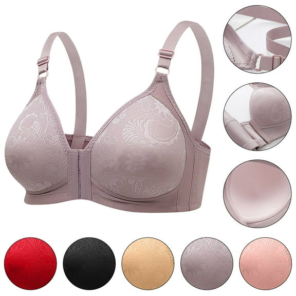 HAPIMO Women's Plus Size Everyday Bra Front Open Bra Lifting Bra Comfy Underwear Push Up Wireless Brassiere Solid Color Trendy Lady Lingerie Black L