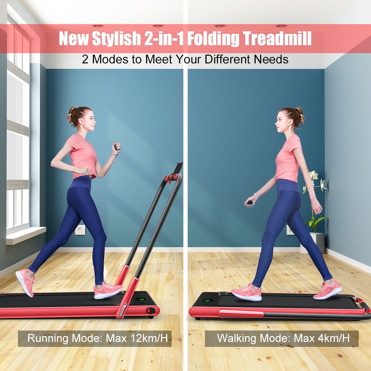 Gymax 2.25HP Under Desk Electric Pad Treadmill Running Machine Red