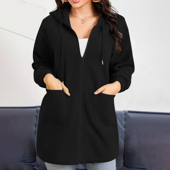Womens Sweatshirt Zip Up Hoodie Long Sleeve Casual Fall Black Jackets 2025 Winter Clothes with Pocket (S)