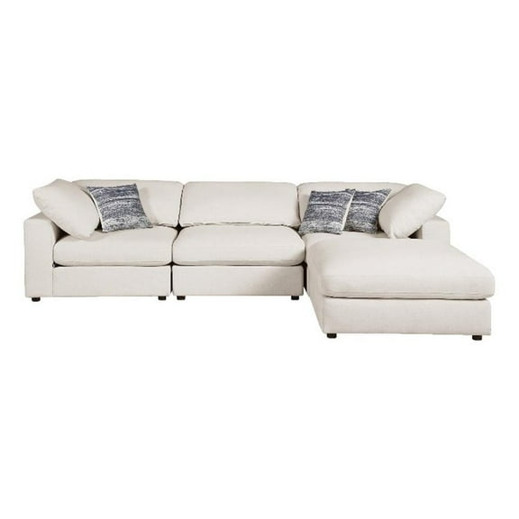 Maklaine 4-Piece Modern Fabric Upholstered Sectional with Ottoman in Beige