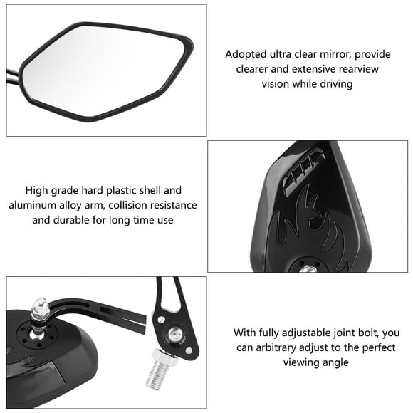 Motorcycle Rear View Mirrors, 1 Pair of Scooter Aluminum Flame Pattern Side Rear View Mirrors for M8M10 Universal Motorcycle