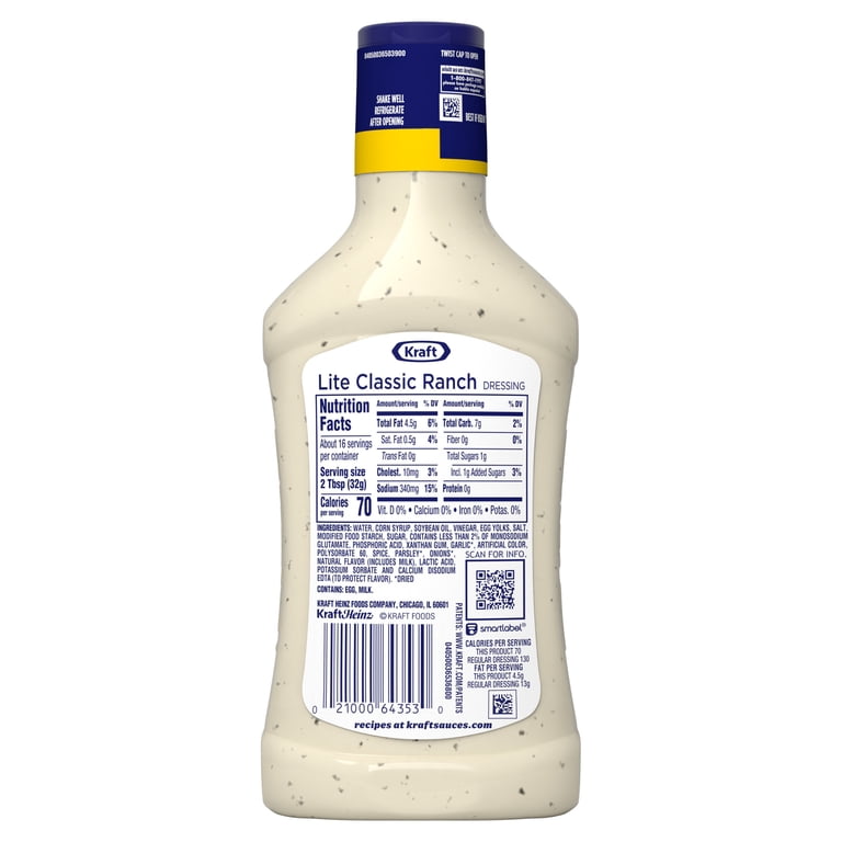 Kraft, Classic Ranch Lite Dressing, 16 fl oz Bottle, Reduced-Calorie - Walmart.com Kraft, Classic Ranch Lite Dressing, 16 fl oz Bottle, Reduced-Calorie - Walmart.com