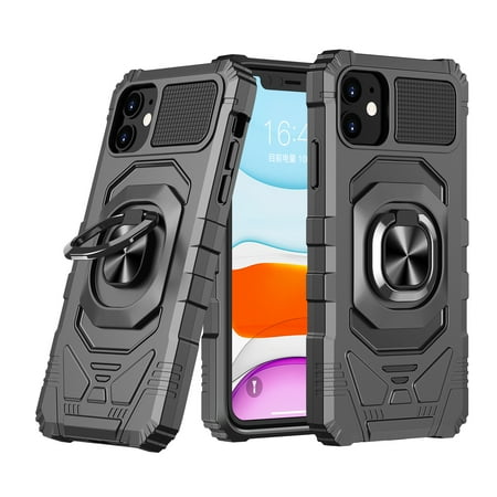 For Apple iPhone 11 (6.1 ) Hybrid 2in1 Dual Layer with Rotate Magnetic Ring Stand Holder Kickstand Rugged Shockproof Cover Xpm Phone Case [ Black ]