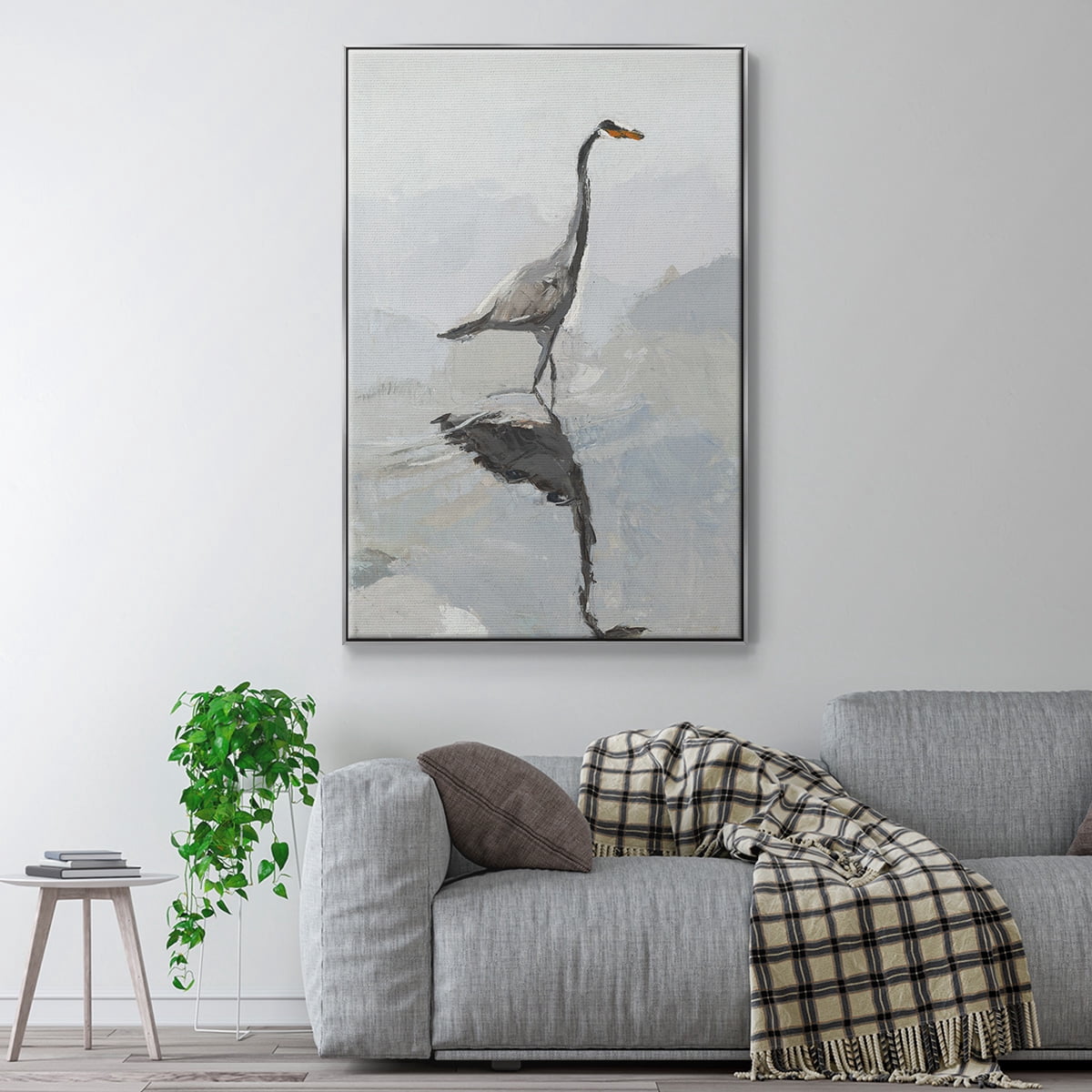Heron Framed Premium Gallery Wrapped Canvas - Ready to Hang - 27 x 41 - Silver Floating Frame