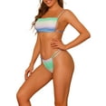 thumbnail image 4 of Conjuntos de bikini de color degradado para mujer, 2 piezas, traje de baño bandeau con cordones, traje de baño, ropa de baño, verde grande púrpura, 4 of 5