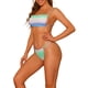 thumbnail image 4 of Conjuntos de bikini de color degradado para mujer, 2 piezas, traje de baño bandeau con cordones, traje de baño, ropa de baño, verde medio y púrpura, 4 of 5