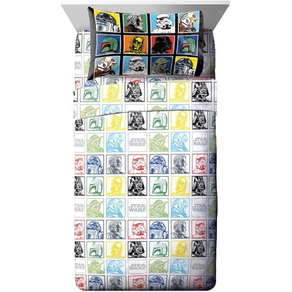 Star Wars Classic Grid 3 Piece Twin Size Bed Sheets Set - Disney Star Wars Bedding