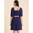thumbnail image 3 of Moomaya Womens Solid Ruched Midi Dress, Smocked Style, Elbow Sleeves Dress, 3 of 9