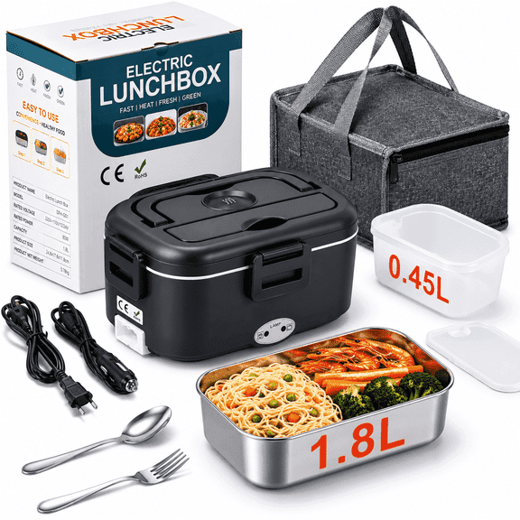 DCUTIE Heated Lunch Box, 1.8L Stainless Steel Food Warmer for Adults, 80W Portable