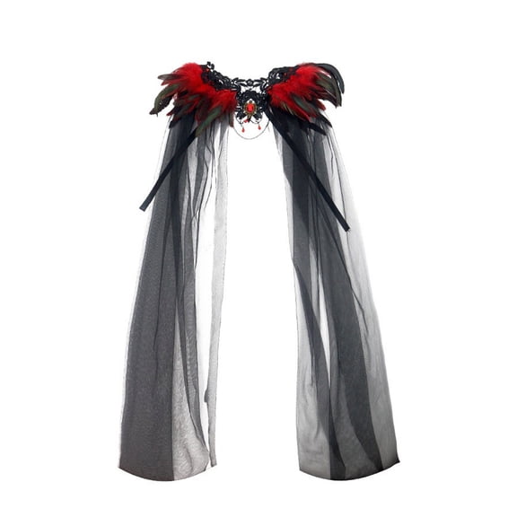 Style Cosplay Cape With Trim And Sheer Mesh Skirt For Halloween Stage Performance Elegant Gothic Cloak