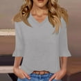 thumbnail image 2 of Womens Ruffle 3/4 Sleeve Tops V Neck Casual Cute Fall Spring Summer Tee Shirts Solid Color Loose Tshirts (2XL, Gray), 2 of 6