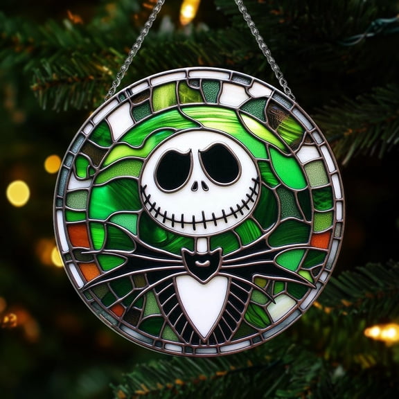 Skeleton King Acrylic Suncatcher, Nightmare Before Xmas Faux Stained Glass Window Hanging, Halloween Gift Idea Christmas Movie Fan Gift