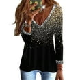 thumbnail image 4 of Sequin Tops for Women Deep V Neck Long Sleeve Glitter Graphic Print Tee Shirts Business Casual Loose Fit Tunic Blouses, 4 of 5