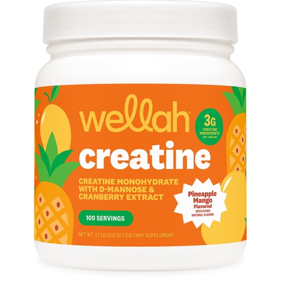 Wellah Creatine for Women - Creatine Monohydrate with Dandelion & Cranberry Extract (100 Servings, Pineapple Mango)