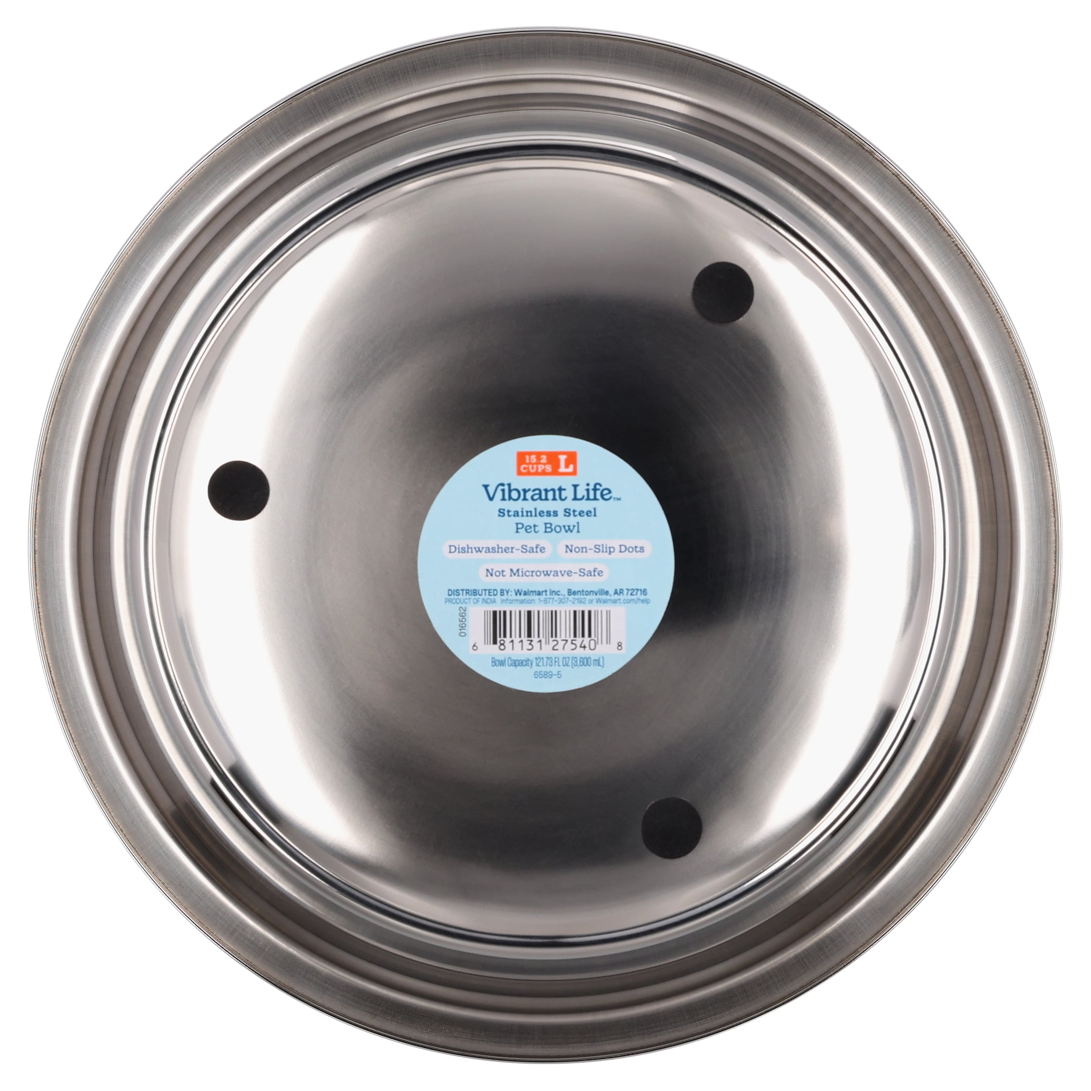 Vibrant Life Large 15.2-Cup Stainless Steel Pet Bowl, Silver
