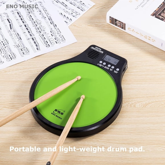 ENO MUSIC Tapis d'Entraînement de Batterie en Caoutchouc pour Débutants avec Métronome Audible 2 en 1 Outil d'Entraînement Rythmique pour Percussionnistes