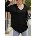 thumbnail image 3 of Weardear Womens Sweatshirts Lightweight Hoodie Fall V Neck Long Sleeve Pullover Sweaters with Front Patch Pocket, 3 of 6