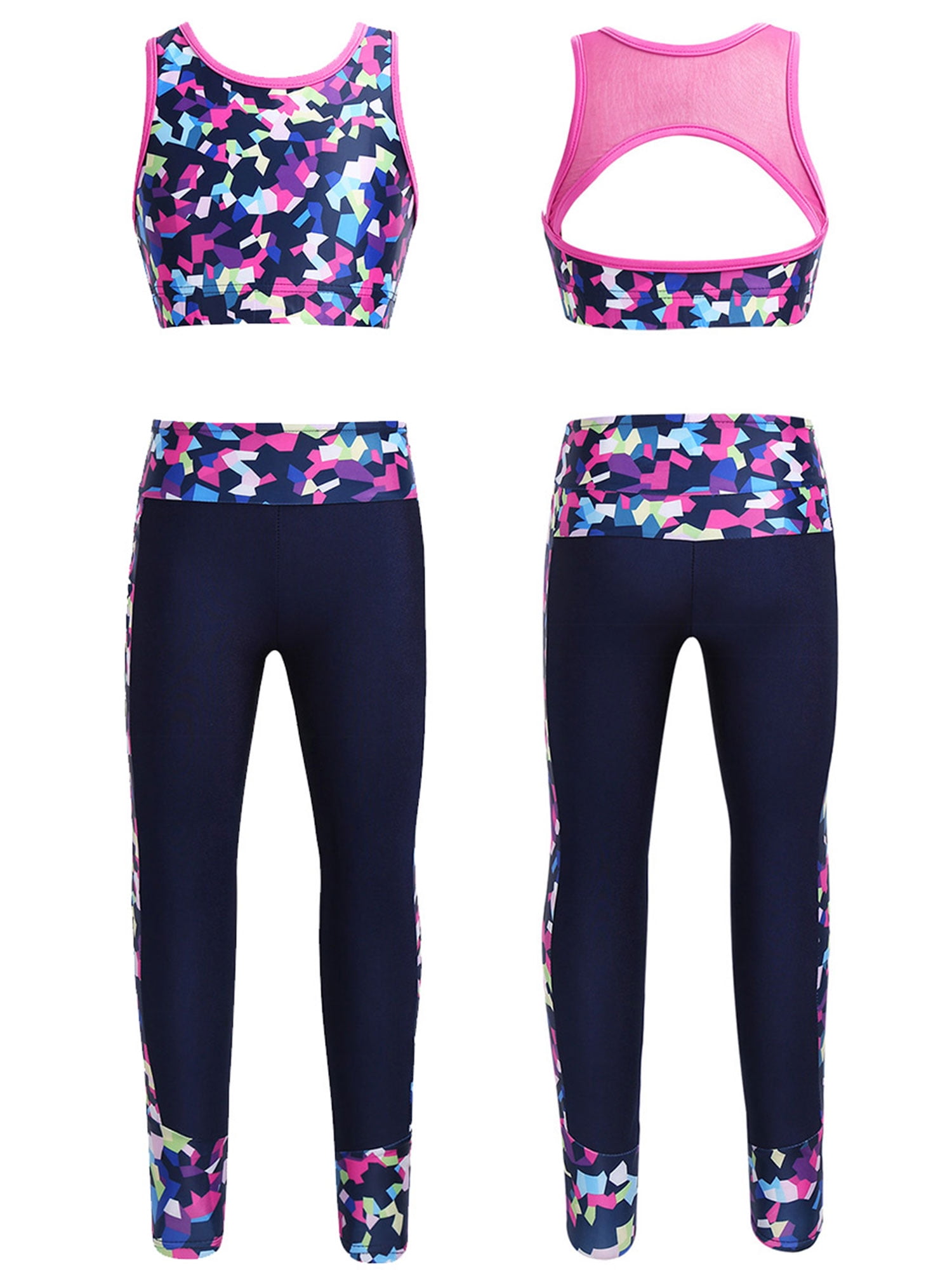 Kids Girls Dance Outfit Gym Ballet Stretchy Tanks Top Leggings Sports Dancewear