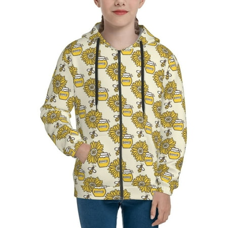 

Hoodies for Women Honey Pot Bee Sunflower Long Sleeve Sweatshirt Drawstring Zip Up Hoodie with Pockets Teen Girl Clothes