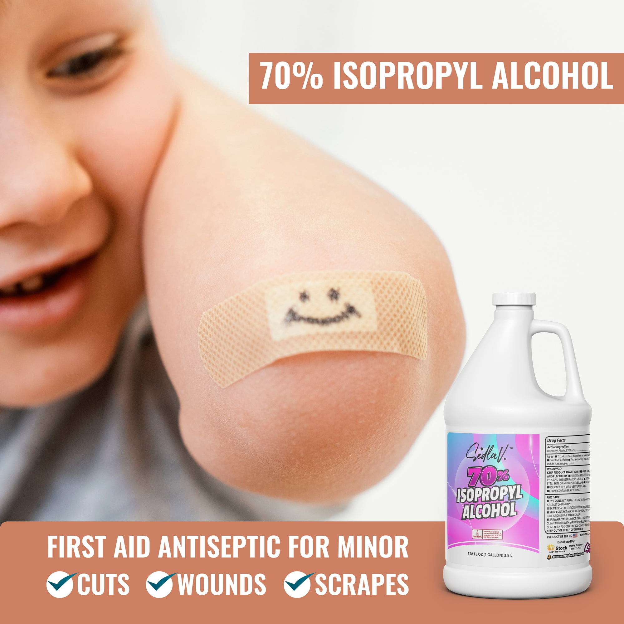 Isopropyl Alcohol 70% First Aid Antiseptic for Minor Cuts and Scrapes Rubbing Alcohol 2 GALLONS