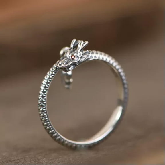 HOOUN S925 Real Sterling Silver Women Men Band Ring Lucky Bless Dragon Ring