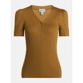 thumbnail image 6 of Scenario Women's V-Neck Henley Top with Short Puff Sleeves, Sizes XS-XXXL, 6 of 6