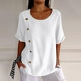 thumbnail image 4 of vigerkar Cotton Linen Tops for Women Lightweight Thin Plus Size Half Sleeve Shirt Loose Tunic Summer Work Casual Blouse White, XL, 4 of 8