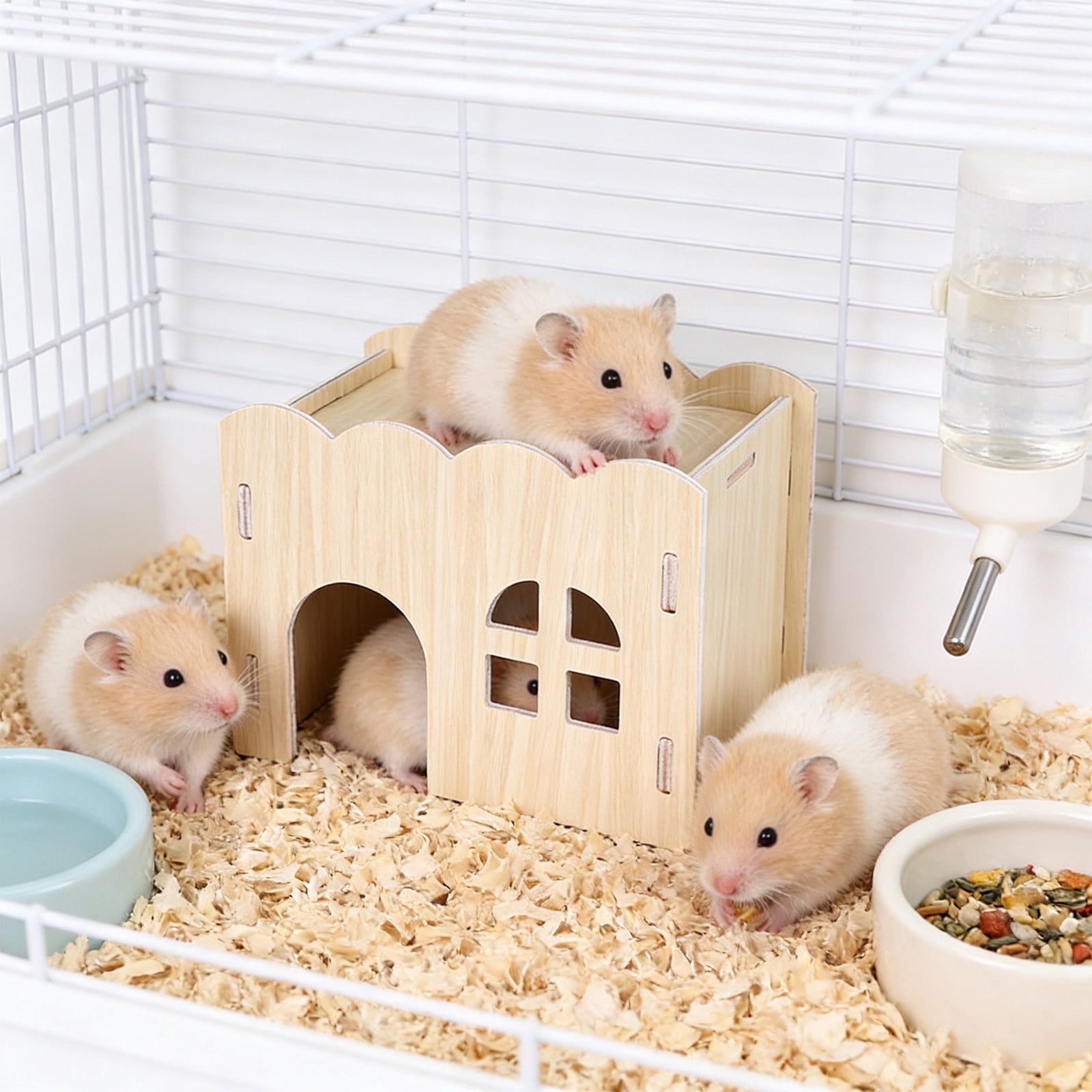 Nebwoak Wooden Hamster Hideout Natural Solid Wood Small Animal House with Chew Toy Function Safe Hide Bed for Gnawing Sleeping 6.1"Lx4.13"Wx4.33"H