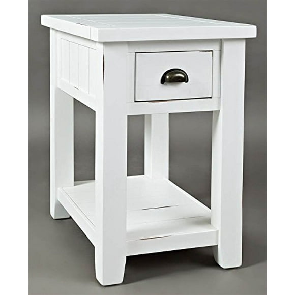 Jofran Chairside Table in Weathered White Finish