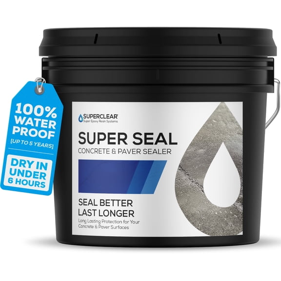 Superclear Concrete Sealer, Paver Sealer, Super Seal 5 Gallon, Penetrating Wet Natural Look, Cures in 6 Hours, 5 Year Life, Non-Toxic, ZERO VOCs, Pet Friendly, Patio, Driveway, Roof, Pool Decks