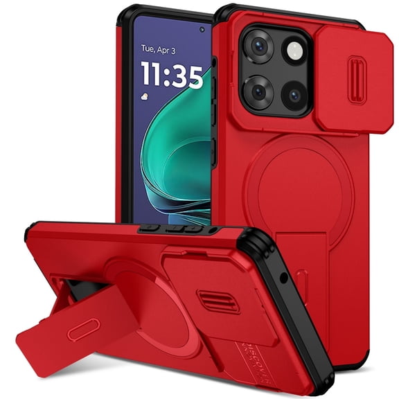 SELOZKE for Motorola Moto G Stylus 5G 2025 Red Phone Holder, Magnetic Protective Phone Case