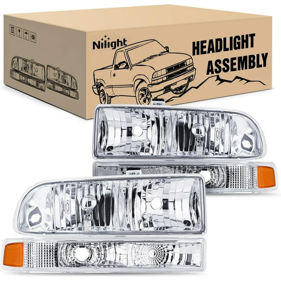 Nilight Headlight Assembly for 1998 1999 2000 2001 2002 2003 2004 2005 Chevy Blazer Headlights 1998-2004 Chevrolet S10 Pickup Replacement Headlamp Housing Bumper Lights
