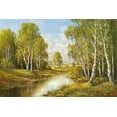 thumbnail image 2 of Buchner, H. 14x11 Gold Ornate Wood Framed with Double Matting Museum Art Print Titled - BIRCHES IN SPRINGTIME, 2 of 4