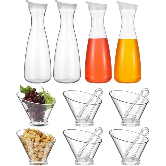 16 Pcs Mimosa Bar Supplies Including 4 Pcs 47 oz Plastic Carafe with Lid 6 Disposable Angled Salad Bowls 6 Plastic Tongs for Summer Party Family Gathering, Bar, Coffee Shop, Buffet