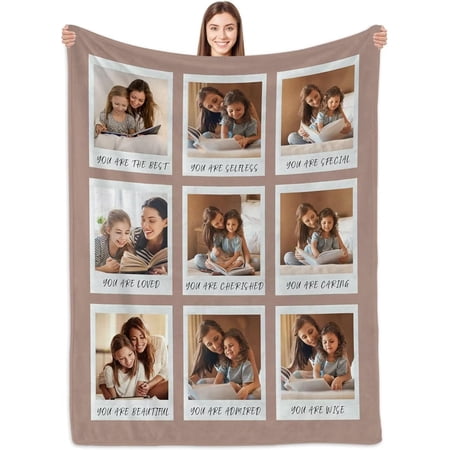 AISENIN Custom Blanket with Picture Personalized with Text Customized Blanket Customized Blankets for Mom Dad Husband Boyfriend Grandpa Couple Custom Gifts Christmas Birthday
