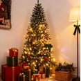 thumbnail image 1 of Bingirl 7.5FT Snow Flocked Pre-Lit Artificial Christmas Tree with Pinecones - Hinged Structure, Foldable Metal Stand, Easy Setup for Holiday Decor, 1 of 7