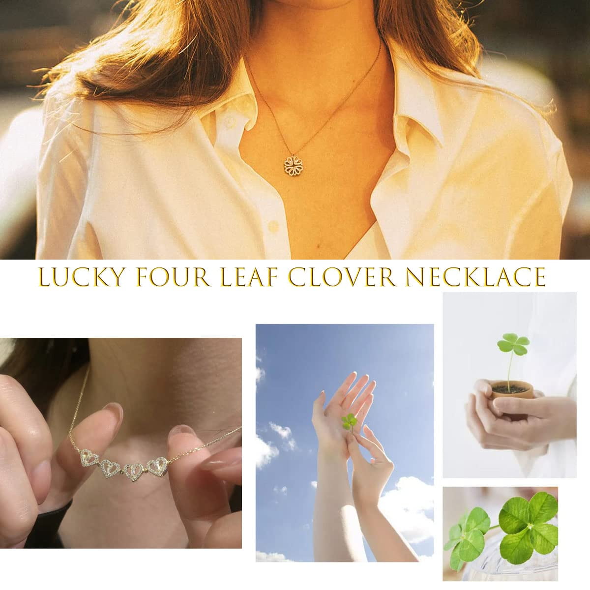 Four Leaf Black Clover Necklace Earring Set for Women 18K Gold Plated  Stainless Steel Crystal Pendant 4 Leaf Lucky Ear Studs Jewelry Gift for  Mother