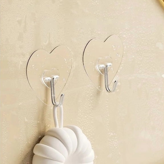 1PCS Heart-shaped Square Transparent Hook Non-punched Plastic Love Hanger Rack Self-adhesive Key Towel Multi-purpose Hook