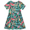 thumbnail image 2 of FORMRS Girls Short Sleeve Dress Summer Casual Round Neck A-line Beach Sundress, Sizes 2T-8T, Green Tropical Pattern, 2 of 8