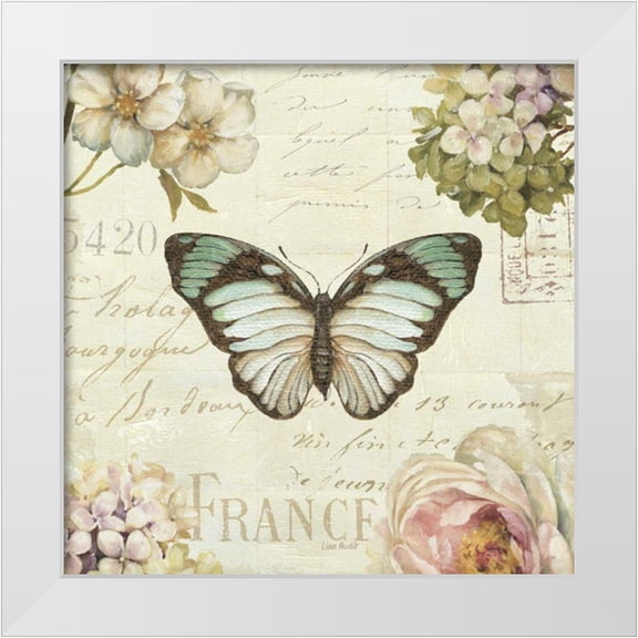 Audit, Lisa 20x20 White Modern Wood Framed Museum Art Print Titled - Marche de Fleurs Butterfly II