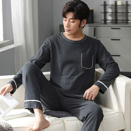 

CoCopeaunt Sleep Wear Men Fall Winter Men Pajamas Two Pieces Long Sleeved Cotton Loungewear Cartoon Printing Fashion Mans Home Clothing New