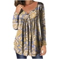 thumbnail image 1 of Qiopertar Liquidation Livraison Gratuite T-shirt Décontracté Col en V pour Femmes Imprimé Rétro Manches Longues Pull Récréatif Manches Longues Deals of the Week à Moins de 5$, 1 of 5